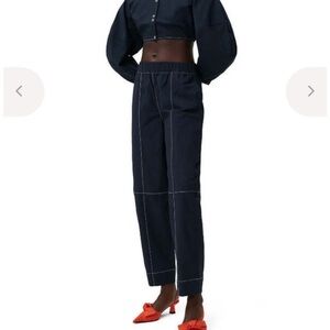 GANNI Navy Curved Pants - size 34